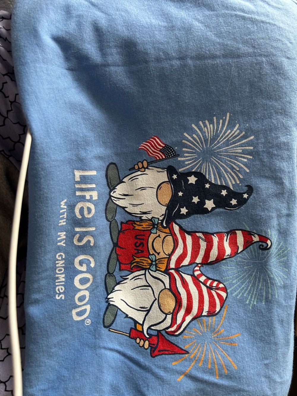 Life Is Good Light Blue Patriotic Gnomes Tee